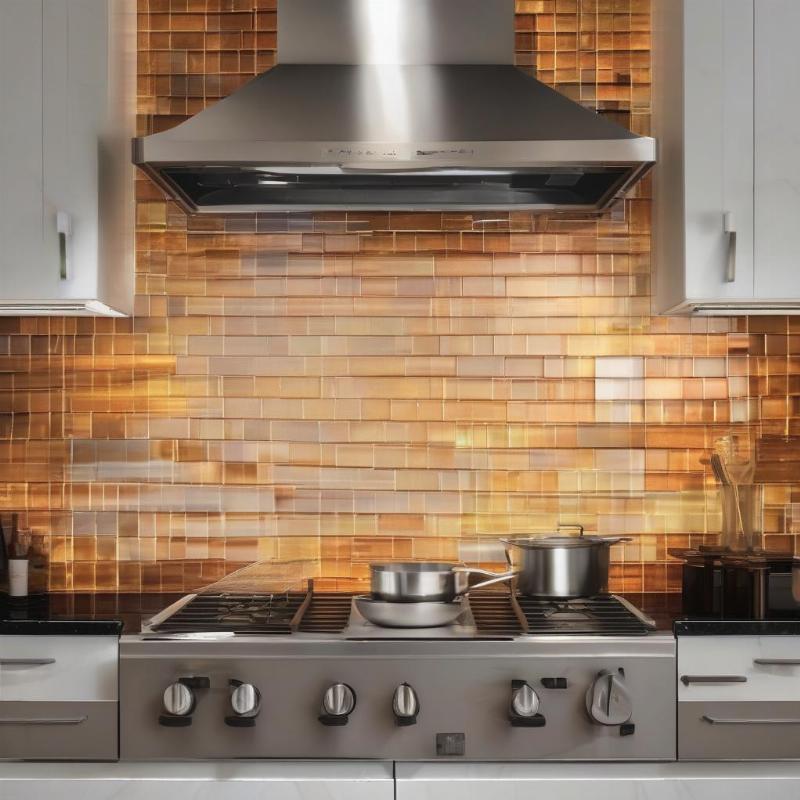 Gạch kính màu hổ phách ấm áp, sang trọng cho nhà bếp