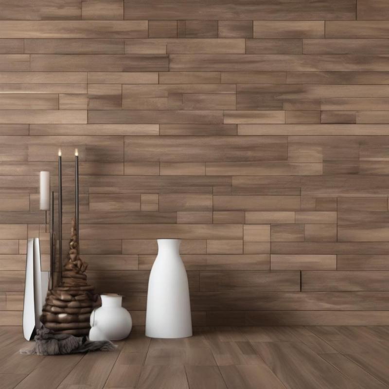 Gạch ốp tường phòng khách giả gỗ màu nâu ấm cúng