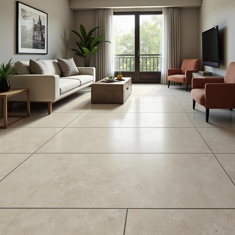 Hình ảnh thực tế ứng dụng gạch granite Viglacera lát nền phòng khách sang trọng và bền đẹp