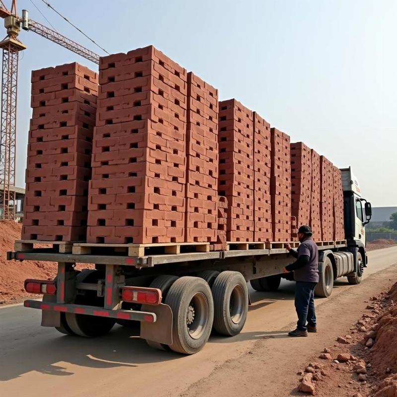 Vận chuyển gạch 4 lỗ đến công trình xây nhà, ảnh hưởng giá