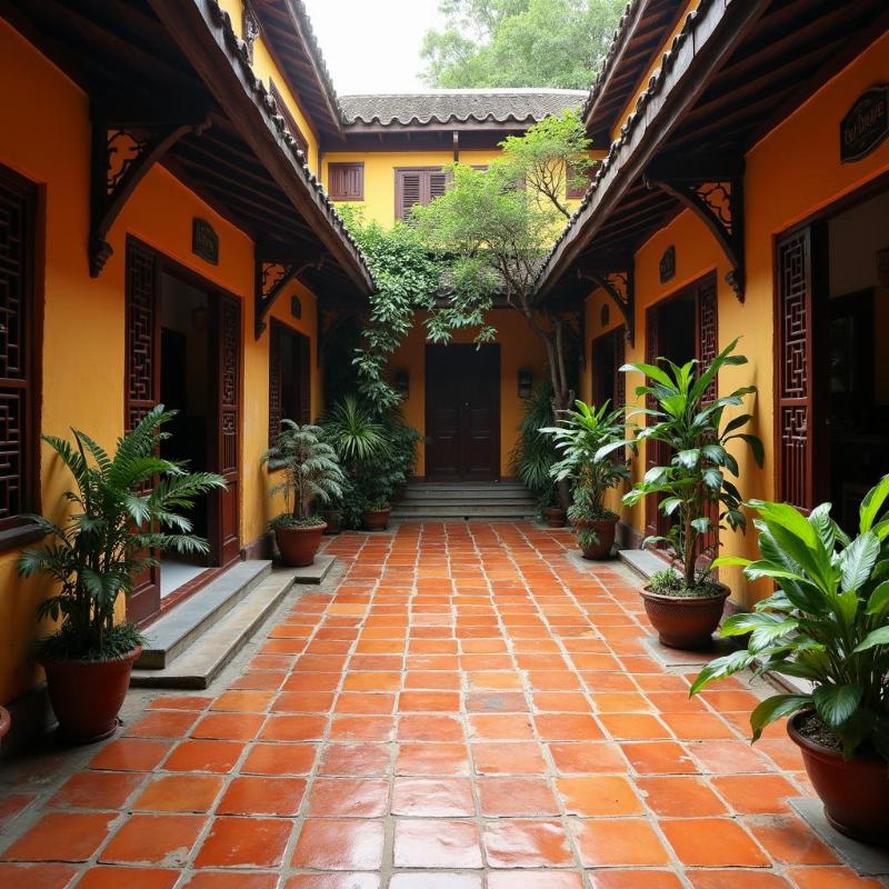 Hinh anh gach do Ca Mau lat san vuon tao khong gian truyen thong am cung