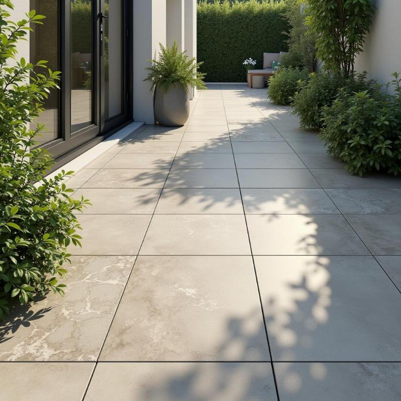 Hình ảnh gạch lát sân 50x50 chống trơn bền đẹp ứng dụng cho khu vực sân vườn