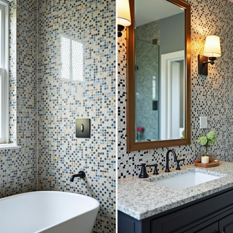 Hình ảnh gạch mosaic đẹp ứng dụng ốp tường phòng tắm và bếp