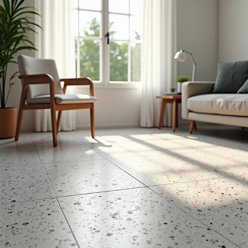 Hình ảnh gạch Terrazzo lát sàn nhà, màu sắc hiện đại, phù hợp nhiều không gian sống.