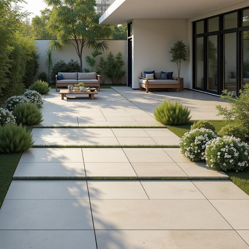 Hình ảnh thực tế ứng dụng gạch lát sân vườn 50x50, tạo không gian ngoại thất đẹp và bền bỉ