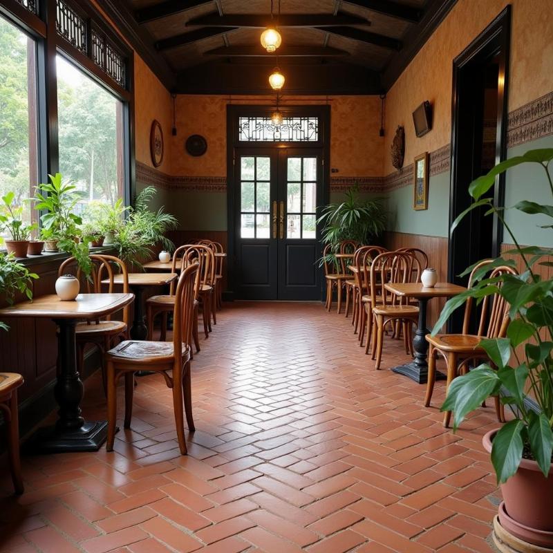 Ung dung gach tau 400x400 trong thiet ke quan cafe vintage hoac khong gian co dien