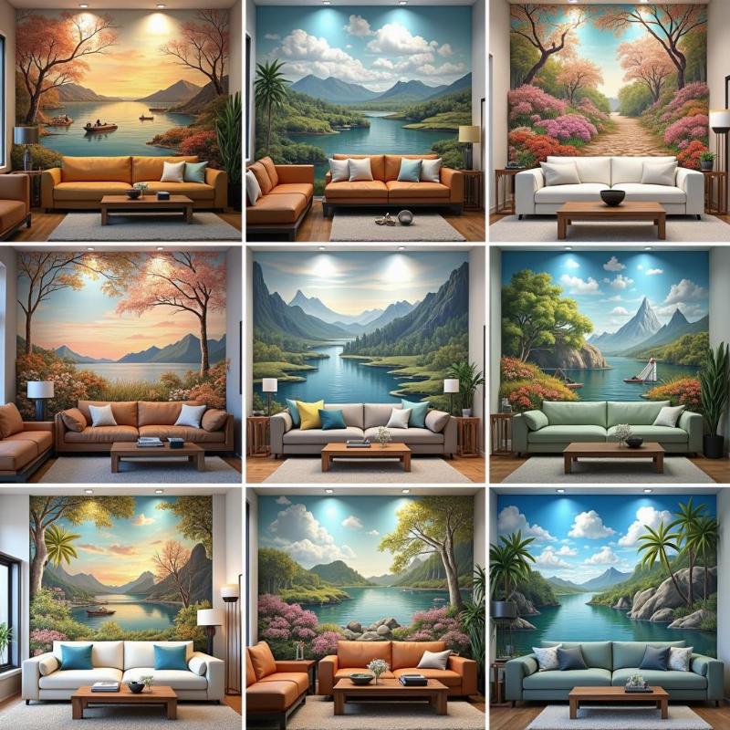 Các mẫu tranh gạch 3d ốp tường phòng khách đa dạng về chủ đề, kích thước và họa tiết