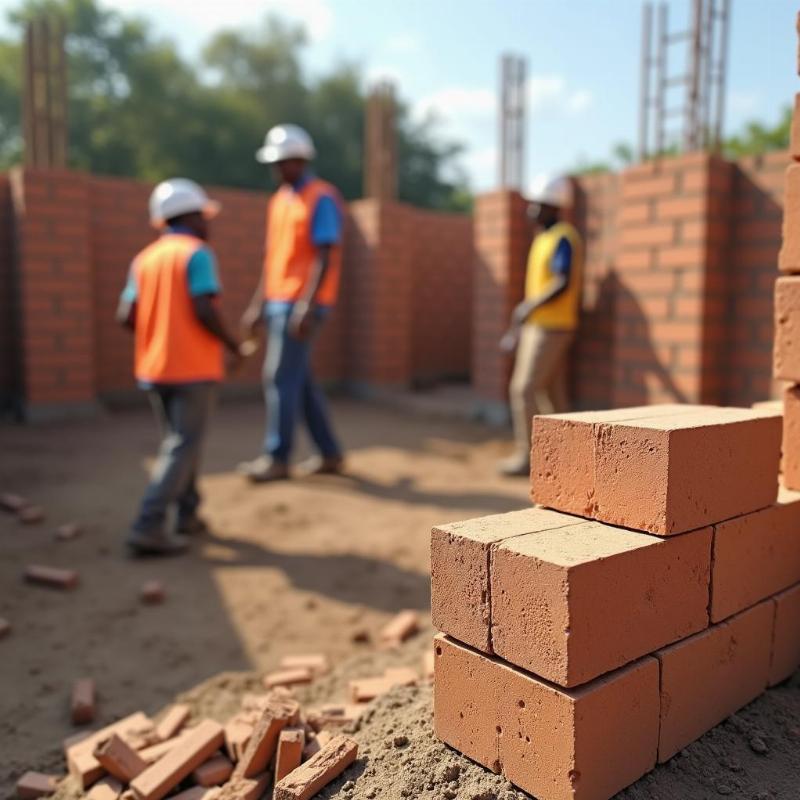 Hình ảnh công trình đang thi công sử dụng gạch xây tường, minh họa việc ứng dụng thực tế