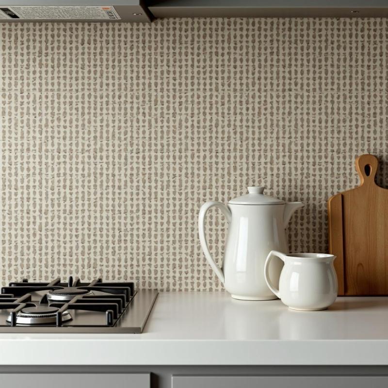 Gạch lá nem 200x200 ốp tường nhà bếp tạo điểm nhấn vintage, bền đẹp, dễ vệ sinh.