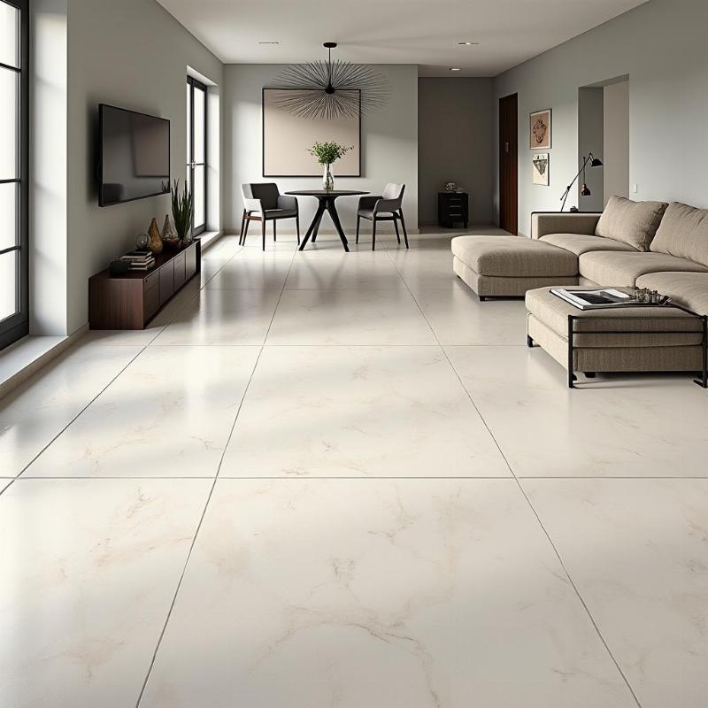 Hình ảnh gạch Vitto 80x80 lát nền phòng khách, tạo không gian sang trọng và rộng rãi