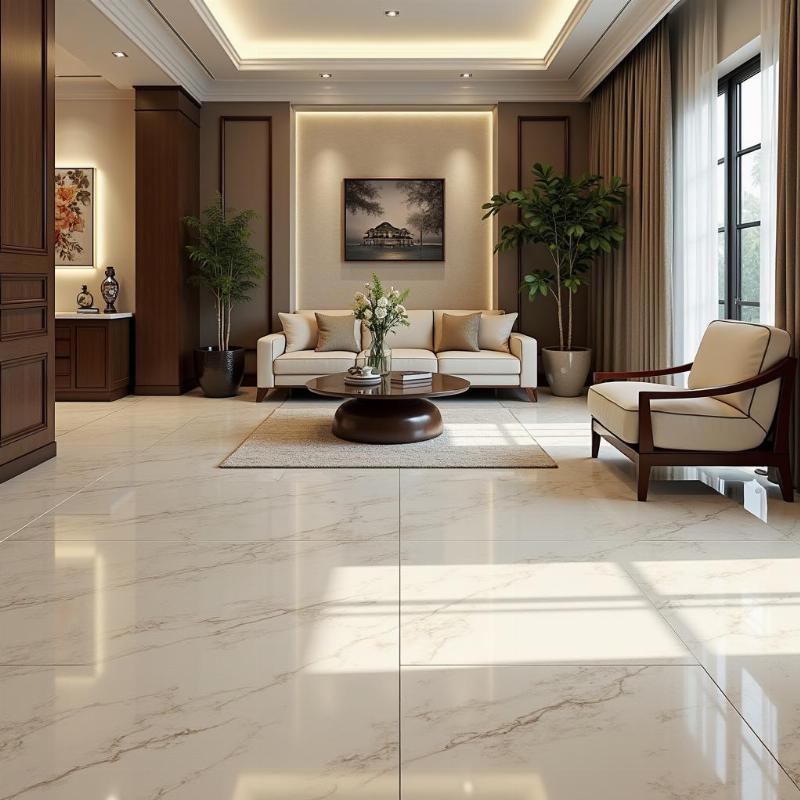 Không gian sang trọng sử dụng gạch Hoàng Gia lát sàn và ốp tường cao cấp