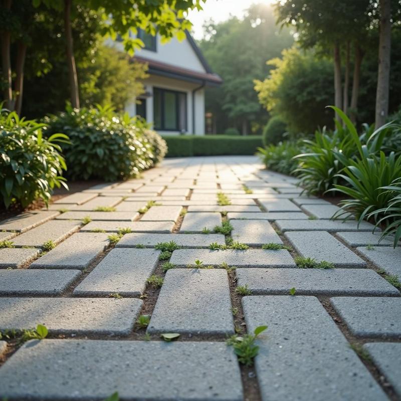 Gạch xi măng cốt liệu lát sân vườn, vỉa hè bền chắc, chống trơn trượt hiệu quả