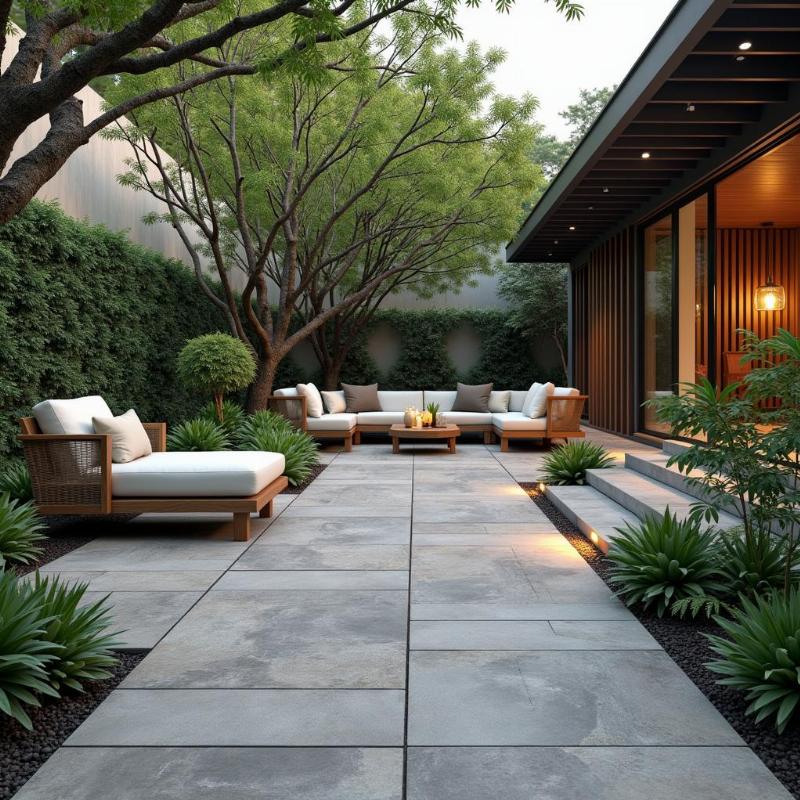 Không gian sân vườn đẹp hiện đại sử dụng gạch lát chống trơn đa dạng mẫu mã tại Thanh Tùng