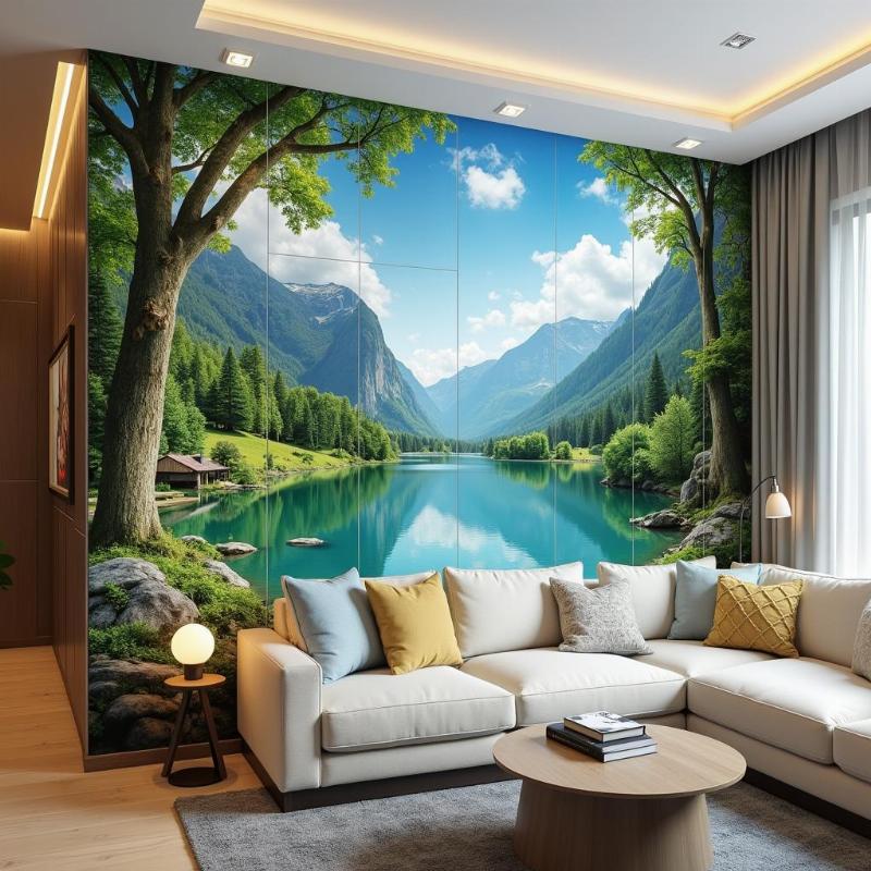 Tranh gạch 3d ốp tường phòng khách đẹp, biến không gian sống thêm ấn tượng và sang trọng