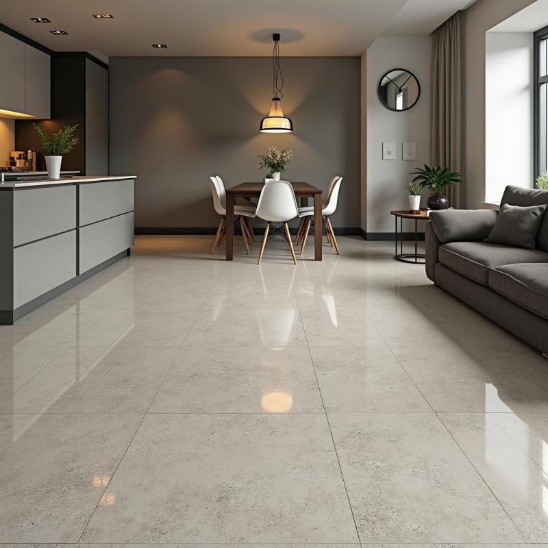 Gạch granite 500x500 lát nền phòng khách mang đến vẻ đẹp hiện đại, sạch sẽ và bền vững.