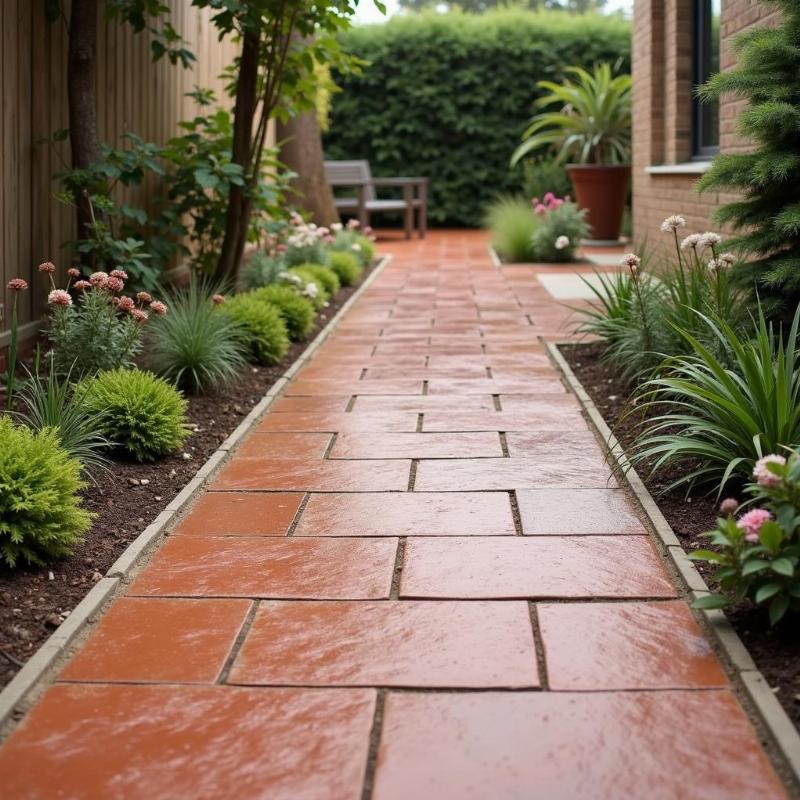 Ứng dụng gạch đỏ lát sân chống trơn trong thực tế, đảm bảo an toàn.